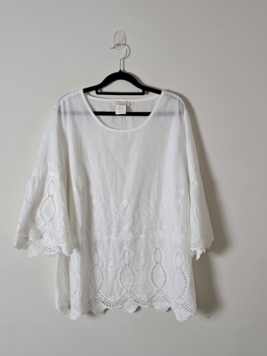 Alyssa Tops - White Eyelet Crochet Tunic Top, 100% Cotton, Breathable, Lightweight (Size 16)